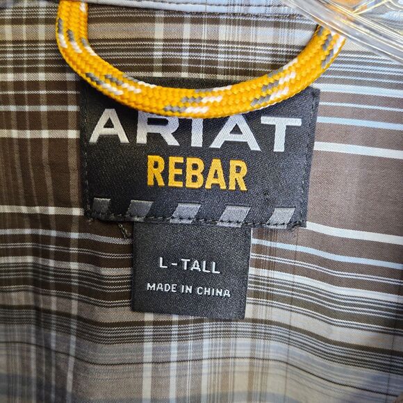 Ariat Rebar Brown Plaid Short Sleeve Button Down Shirt Large Tall Western Cowboy - Picture 5 of 13